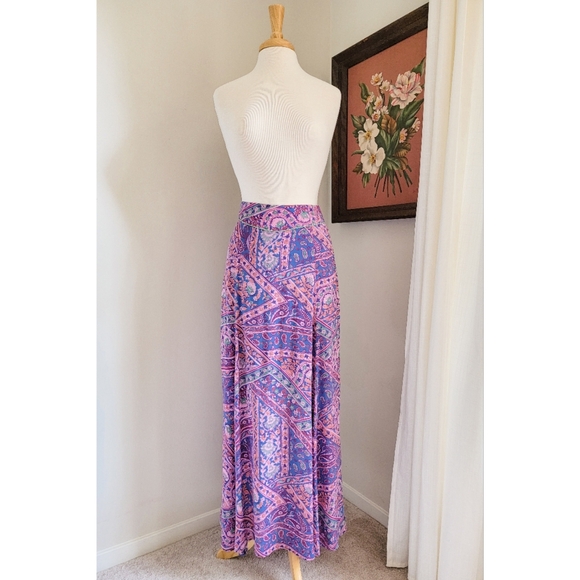 ba&sh Blossom Fanessa Maxi Skirt Blue & Pink Batik Floral Print Size 1 Small - Picture 8 of 16